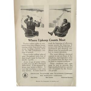 Vintage 1928 American Telephone and Telegraph Company Upkeep Counts Most Ad Adve